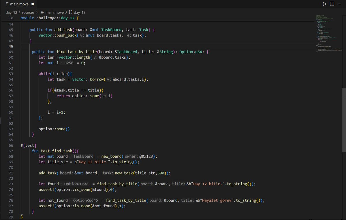 Day 12 / 21 #SuiChallenge ✅

Mastered Option<T> in #Move today! 🔍

Built find_task_by_title for vector searching.

Handled Some vs None to prevent errors.

Verified logic with std::debug.

Tests: PASS 🧪 Moving forward! 🚀

#Sui #MoveLang #Web3 #Blockchain #developer