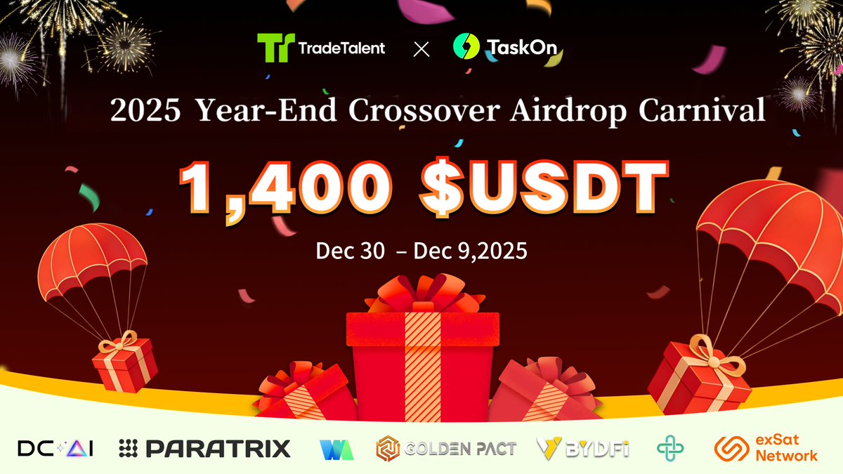 🤑 Join the TradeTalent @TradeT_officia TaskOn now!

⏰ Duration: Live now until Jan.9.2026

🎁Rewards: 1.4K+USDT Don’t miss this chance!

👉Join here: taskon.xyz/quest/195519317