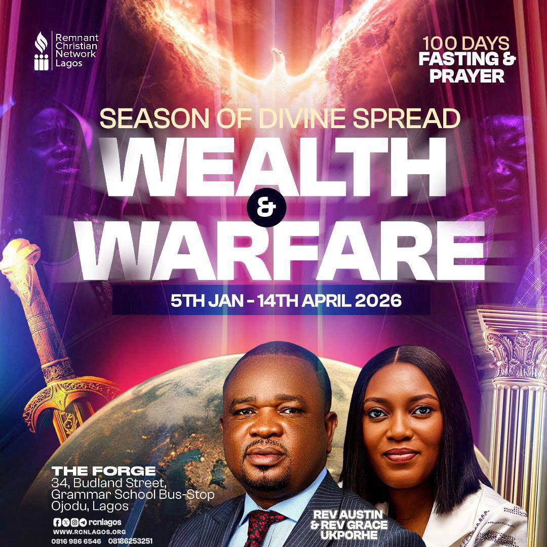 RCNLagos's tweet photo. "They that wait upon the LORD shall renew their strength..." (Isa 40:31)
Position yourself for 2026; the year of Wealth and Warfare. Join us for a 100-day fast as we seek God for divine strategy and strength. 🛡️
Details on flier.
#RCNLagos #WealthAndWarfare #100DaysFast https://t.co/wwwAhtzRUJ