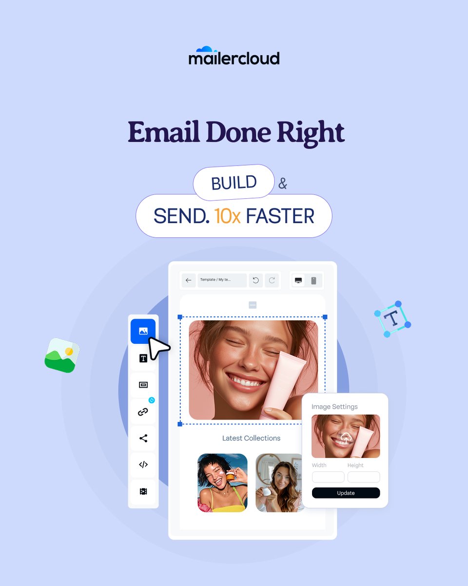 mailercloud's tweet image. Mailercloud’s drag-and-drop builder is designed to help you create and send emails 10x faster.
No more wasting time on complex design processes. Simply drag and drop to customize your templates, images, and content.
Maximize your productivity🙌