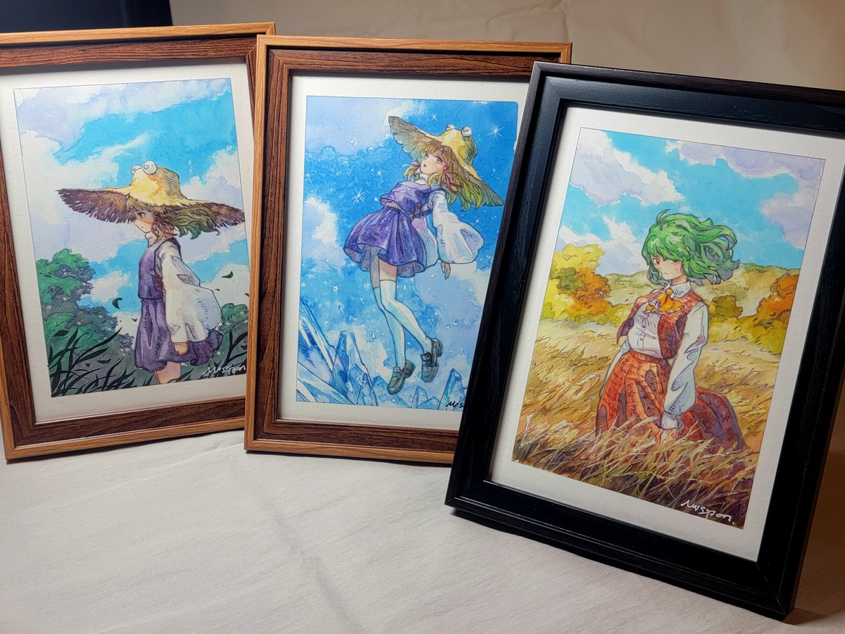 額装しました。 明日会場に持っていく原画はこの4点です。 良かったら