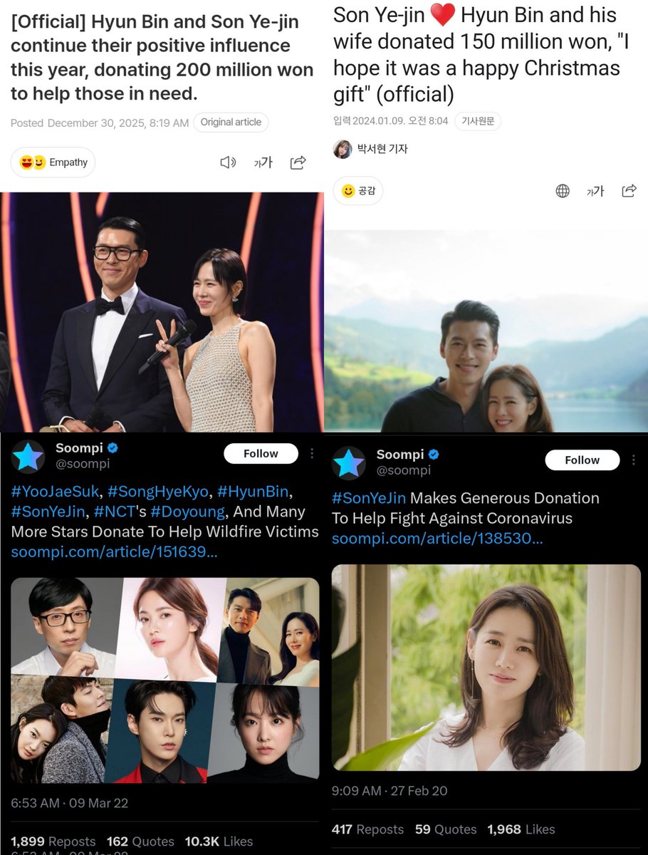 lilacviosa's tweet image. beyond fame and success, hyunbin and yejin continue to show their sincerity by consistently donating and helping those in need 🥹✨️🫶🏻🤗