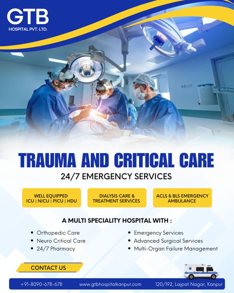 HospitalGtb's tweet image. Dedicated to delivering optimal &amp;amp; compassionate care 🤞🫂
.
.
Emergency Services 24/7 🕖
.
.
📞 Book an appointment now at 8090-678-678
.
.
📌 GTB HOSPITAL
📍 120/192,Lajpat Nagar,Kanpur 

 #hospitalnearme #medicalcare #urgentcare #doctorsnearme #bestdoctorsinkanpur #treatment