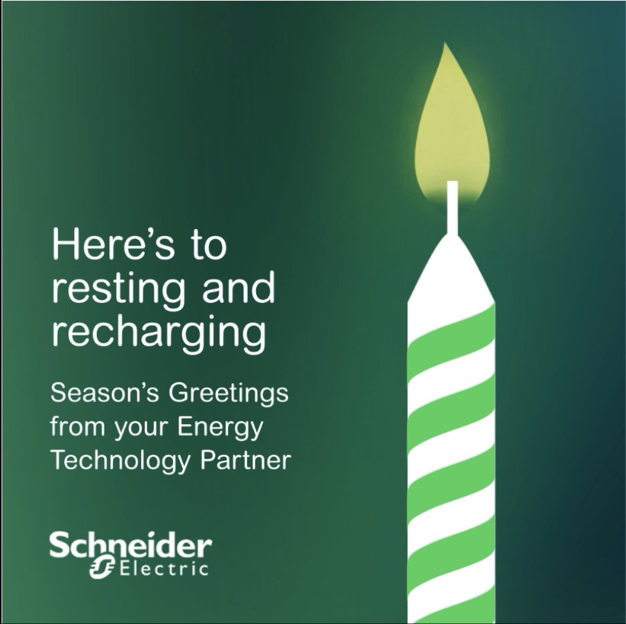 ✨ As the year winds down, it’s time to rest, recharge, and get ready for what’s ahead. 

From all of us at Schneider Electric, your Energy Technology Partner, Season’s Greetings and thank you for powering a more sustainable future with us! 🌍