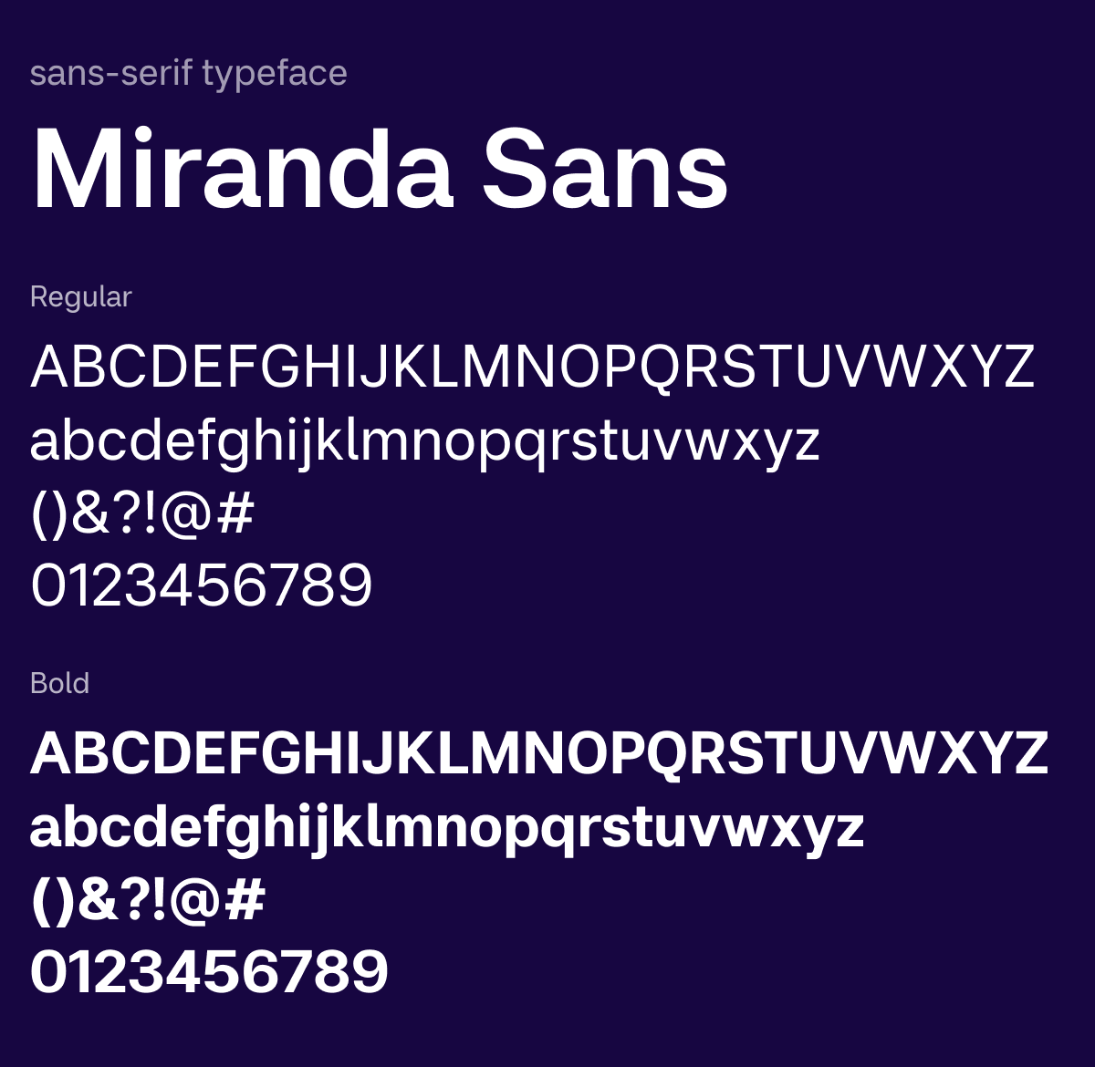 Miranda Sans。すべて無料で利用できるネオグロテスク系サンセリフです。字画の交差部分をやや強めに絞っています。4 ウェイト 8 スタイル，バリアブルフォント版もあります。 github.com/maxthunberg/mi…