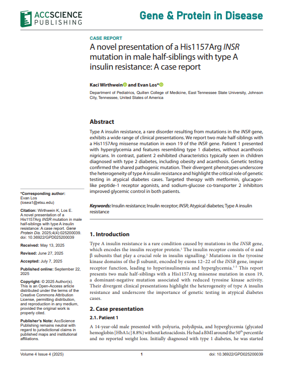 GPD_ASP's tweet photo. 🔥 CASE REPORT: A novel presentation of a His1157Arg INSR mutation in male half-siblings with type A insulin resistance: A case report.

by Kaci Wirthwein and Evan Los

👏Read full paper:

https://t.co/TXqmiCkkSF

#InsulinResistance #Genetics #Endocrinology #CaseReport #INSR https://t.co/NJkRed60JZ