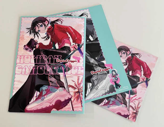 ①新刊「Tropical trigger2~Holiday camouflage」 色味がとても綺麗に出来上がりました! 新刊は単品にもイラストカードが付きます。 #C107