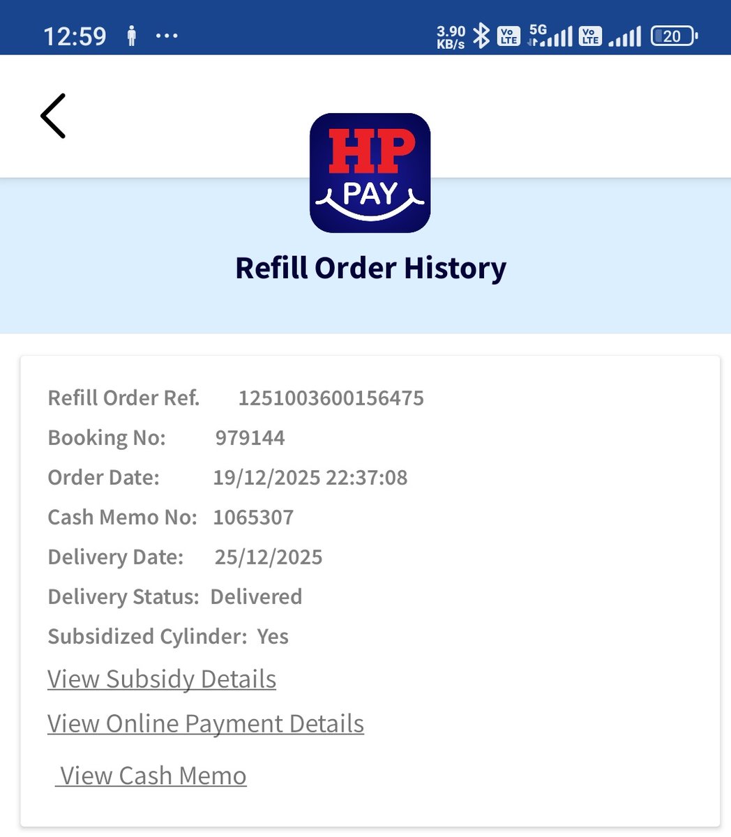 sen0_sen's tweet image. @HPCL Prepaid LPG cylinder booked on 19/12/2025. Status falsely shows “Delivered on 25/12/2025”, but no cylinder received till date. Payment already done.
This happens every month—only after complaining do we get the cylinder. Ridiculous. Resolve immediately. #HPCL #LPGIssue