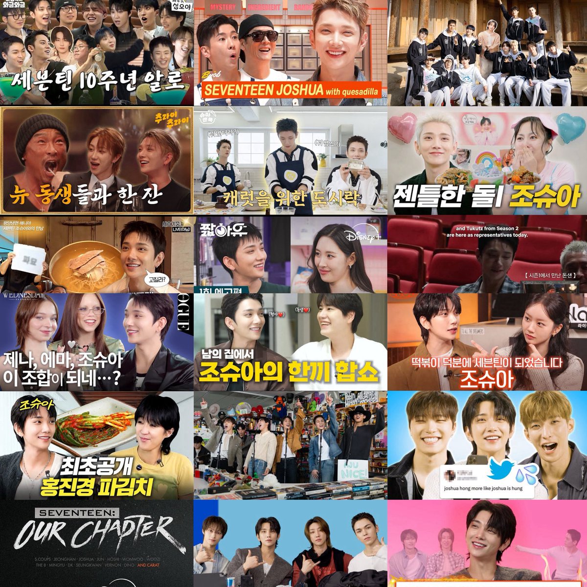 Joshua’s variety show appearances and solo content in 2025! #조슈아 #JOSHUA

- Chattering with Nah with Seventeen
- BYOB EP.2 
- NANA BNB
- Naraeshik
- 'Try? Choo-ry!' with THE8
- Shua&amp;Cook EP. 3 
- Seho's Relay EP 6
- YOO Got A Minute
- Vogue Magazine Interview with Wednesday