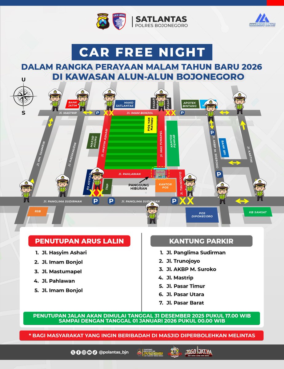 Rekayasa arus lalin diseputaran Alun alun Bojonegoro saat pergantian yuk di Simak agar tidak terjebak Kemacetan 👋🫡