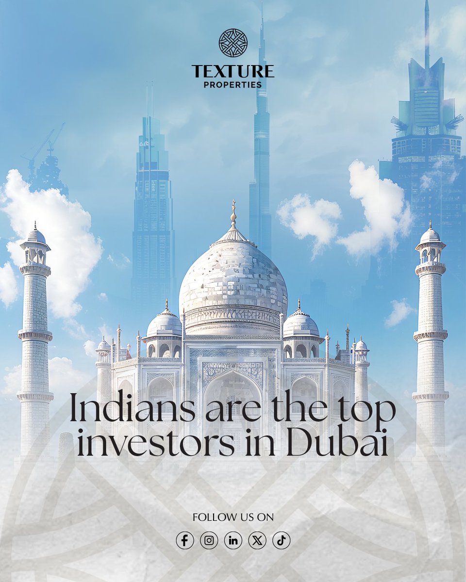 textureuae's tweet image. Indians continue to lead as some of the most strategic and trusted investors in Dubai real estate.

Long-term vision, smart decisions, and strong belief in Dubai’s growth story.

#DubaiRealEstate #IndianInvestors #InvestInDubai #PropertyInvestment #GlobalInvestors
