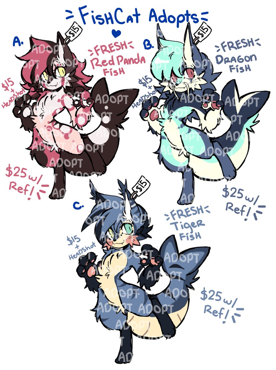Adoptables for sale! They’re fish related so I guess u can call this a fish market :3.