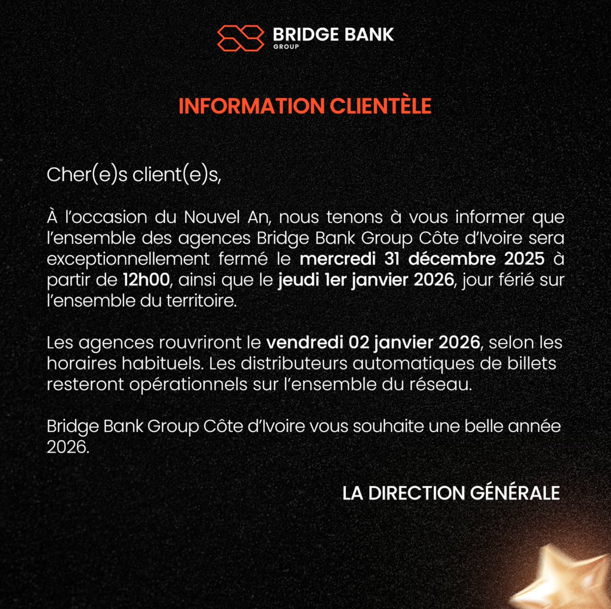 INFORMATION CLIENTÈLE !
