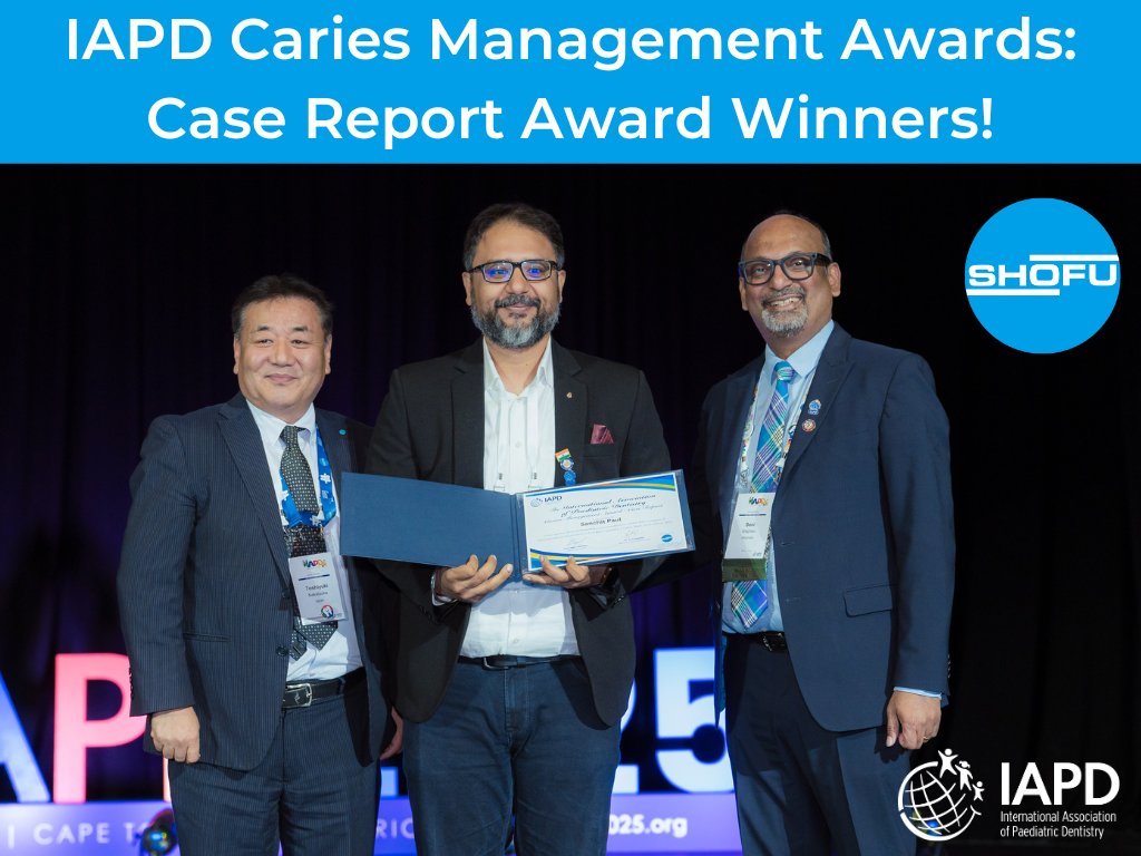 IAPD_World's tweet image. Congratulations to the Winners of the IAPD Caries Management Case Report Award, sponsored by SHOFU!
🏆 Winners: Dr. Sanchit Paul &amp;amp; Dr. Debarchhana Jena

#IAPD #CariesManagement #SHOFU #Giomer #IAPD2025