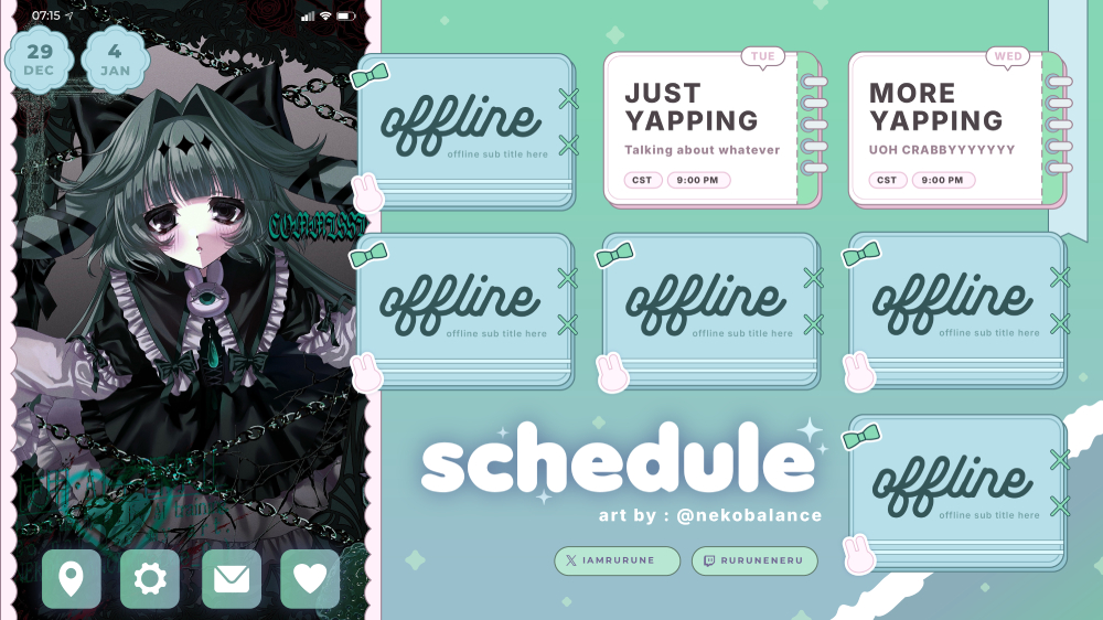 WOWWWW A NEW SCHEDULE GRAPHIC :3
green might be replacing pink as my favorite color...
see you on tuesday and wednesday!