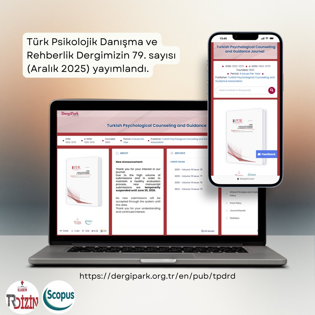 turkpdrdernegi's tweet photo. Türk Psikolojik Danışma ve Rehberlik Dergisi’nin 79. sayısı (Aralık 2025) yayımlanmıştır.
Dergi Baş Editörü Prof. Dr. Mehmet Engin DENİZ’e, yeni sayımızda emeği geçen tüm kurullara ve bilimsel katkı sunan tüm paydaşlarımıza teşekkür ederiz.

@mfatihkilic1991 @mengindeniz 

📘 https://t.co/dsEarBFLnO