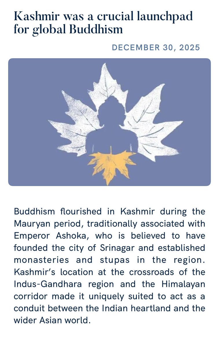 This illuminating article traces how Kashmir was not peripheral to global Buddhism, but one of its crucial launchpads.

As highlighted by PM @NarendraModi ji in his #MannKiBaat address, the excavation at Zehanpora is an invitation to reframe Jammu and Kashmir as a region that