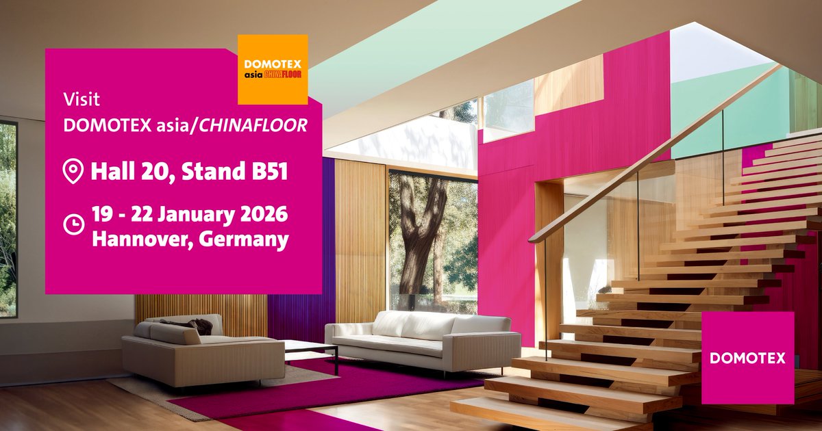 DomotexAsia's tweet photo. Meet us at DOMOTEX 2026 in Hannover from 19 to 22 January!

 📍 Hall 20 – Stand B51

Come and talk to our team to explore how the markets we serve can help you address today’s business challenges and open up new growth opportunities. 

DOMOTEX asia 2026 is set to be the largest global meeting point for the carpet and flooring industry, offering unparalleled access to the world’s most dynamic flooring markets and connecting industry professionals with the latest innovations, trends, and business opportunities. 

#domotexasia #flooringindustry #carpetindustry #carpetandrugs  #woodflooring #resilientflooring #flooringtechnology #carpetproduction #handmadecarpets