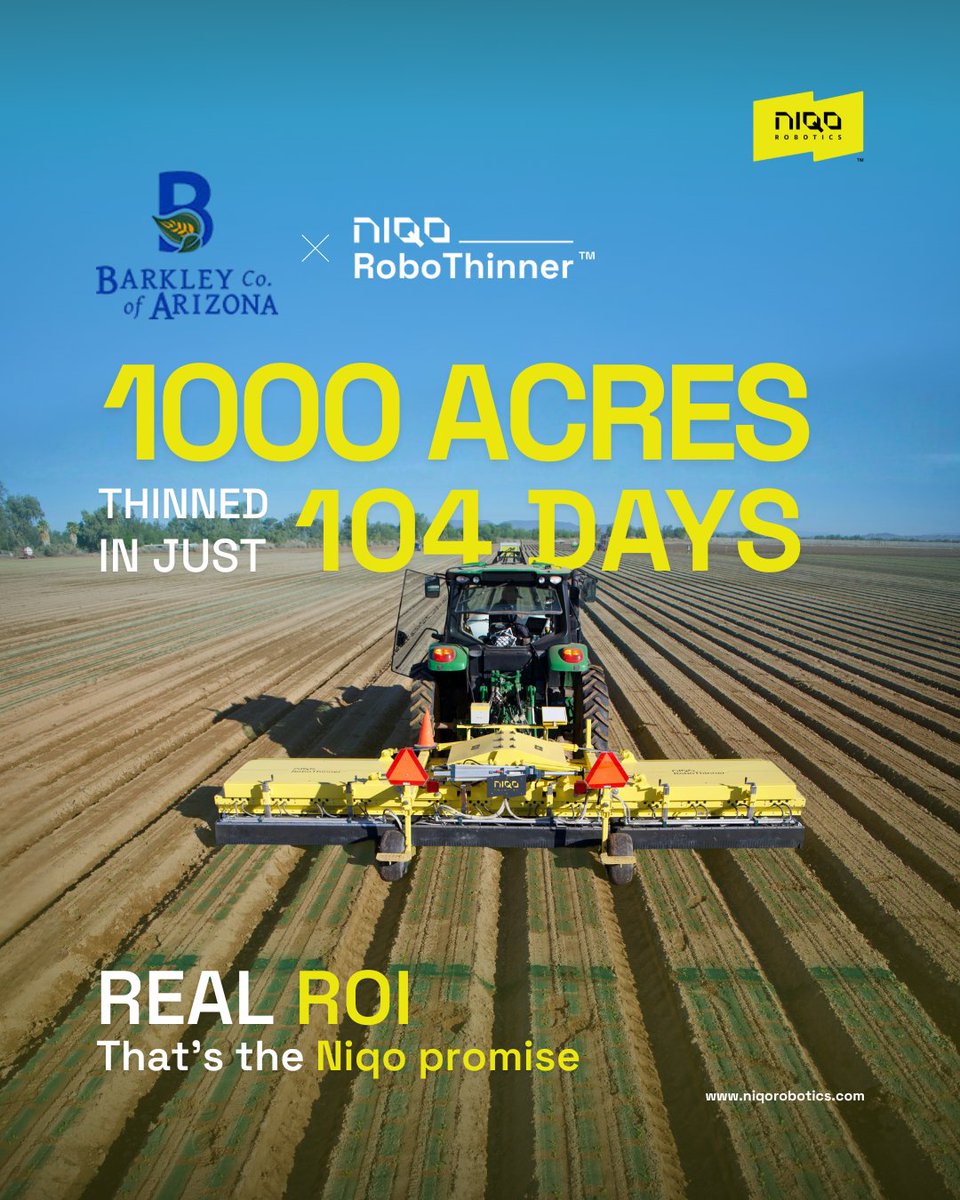 NiqoRobotics's tweet image. A massive shout-out to the team at Barkley Farms for reaching an incredible milestone: 1,000 acres of lettuce thinning successfully completed! 

#AgTech #PrecisionAgriculture #Robotics #NiqoRobotics #BarkleyFarms #SustainableFarming #Innovation #LettuceThinning