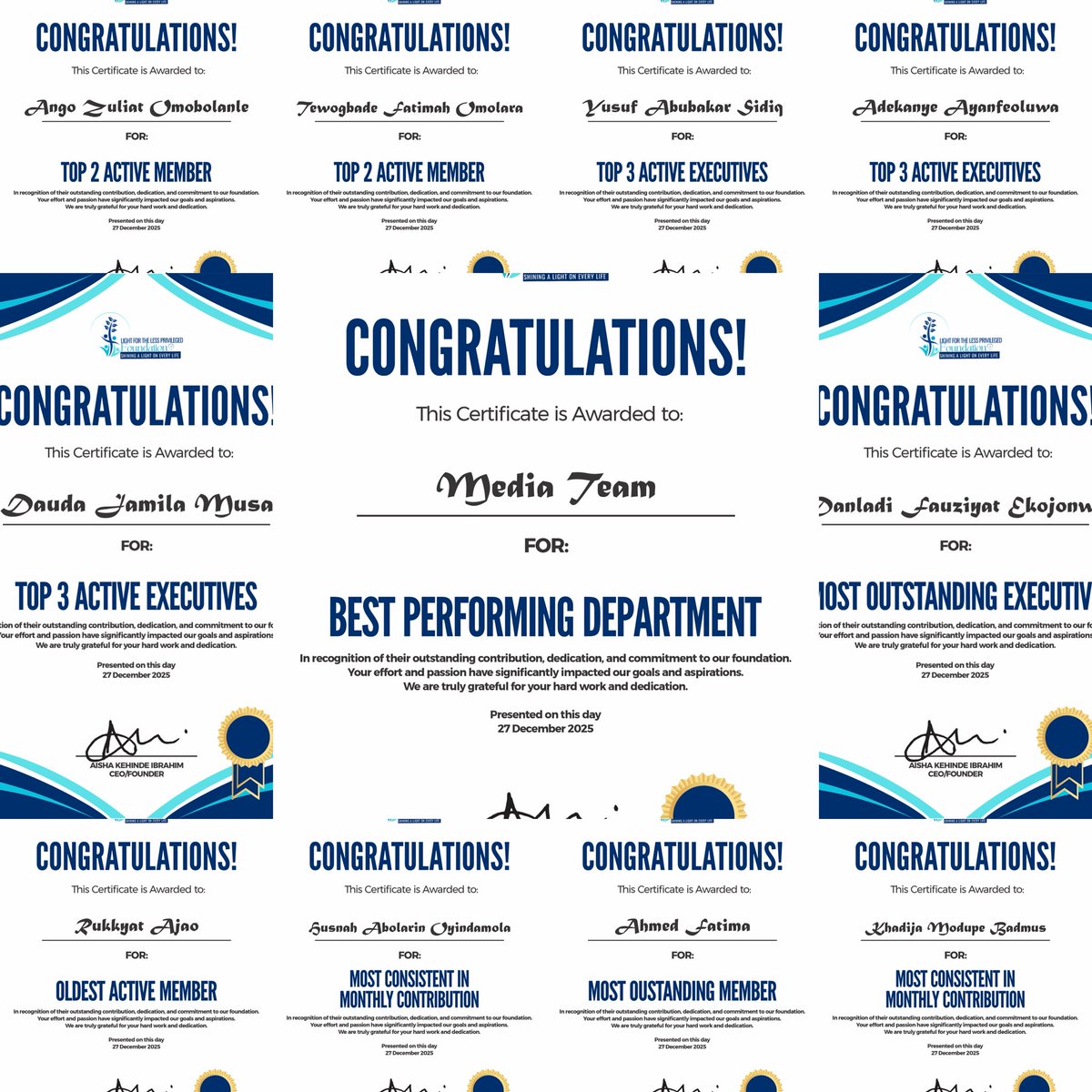 LLPF’s Virtual Award Night was a hit! 🏆✨
We’re celebrating the heart of our foundation, including <a href="/Fuzzydandy22/">Fauziyyah Danladi | Virtual Assistant</a>, <a href="/jamilajiddah/">Jameelah</a>, and <a href="/__zullyy/">Zuliat</a> amongst others . Thank you for your sacrifice and consistency in serving the less privileged.
Onwards to a bigger 2026! 💛
 #LLPF