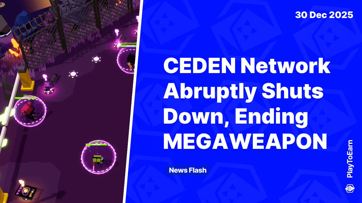 PlayToEarn's tweet image. CEDEN Network Abruptly Shuts Down, Ending MEGAWEAPON and All Services 📰

CEDEN are shutting down all operations, including @_megaweapon_. This was shared on X, with no notice or player compensation. Their Discord is online, with channels closed to the public

Read more 🧵