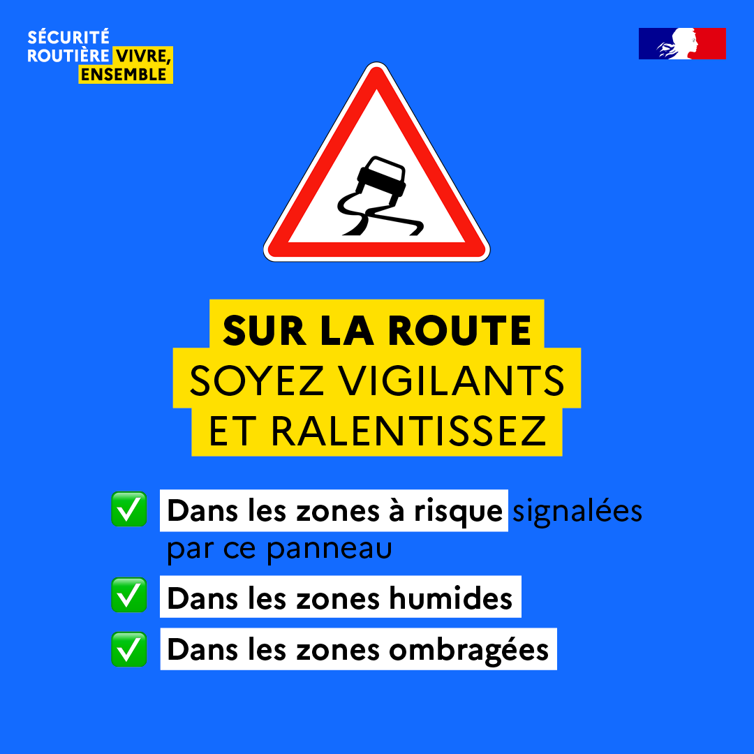 #SécuritéRoutière #Neige #Verglas

🟠 Le #PasDeCalais est en vigilance orange neige-verglas.

🚗 Sur la route, soyez vigilants et ralentissez : dans les zones à risque, dans les zones humides et dans les zones ombragées.

Soyez très prudents et ne prenez pas de risques inutiles.