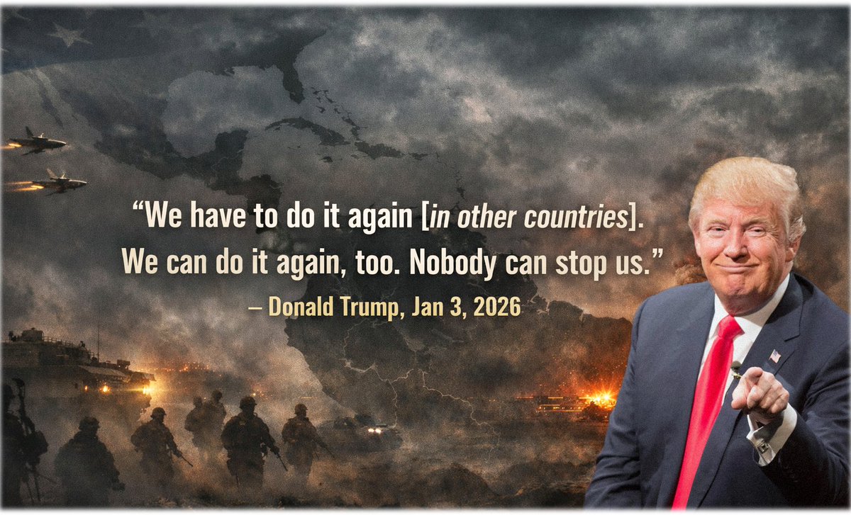 Place your bets, folks... what will be MAGA’s justification when Trump bombs Mexico, Cuba, Colombia, Greenland, or Iran next? 

"Evil dictator"? "Peacekeeping"? "Narco liberation”?