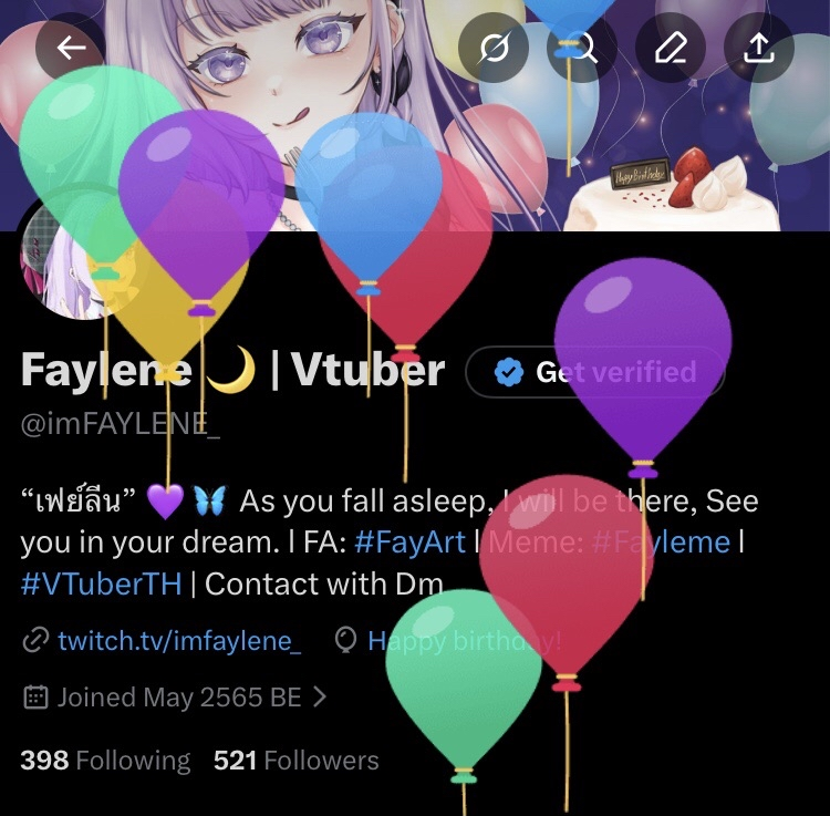 imFAYLENE_'s tweet image. ⊹₊˚‧꒰Happy birthday to me ꒱‧˚₊⊹
เฟย์ลีนเลื่อนชั้นแล้วนะคะ ฉามขวบแล้ว 

เชิญร่วมฉลองวันเกิดกับเฟย์ลีนได้ที่
📍twitch.tv/imfaylene_
📆7 มกราคม นี้ เวลา 21.00น.

💌 ส่งคำอวยพรได้ที่ forms.gle/ftUtffYXm7Usqd…

รออ่านคำอวยพรจากทุกคนอยู่นะคะ 💜
#VtuberTH #VtuberThai #Vtuber