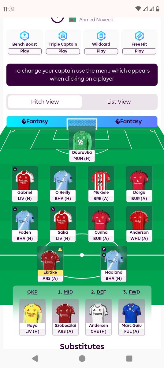naveed1310's tweet photo. @_FPLtips If you had this team and 2FTs, what would you have done? 
1. Roll
2. Ekitike to Thiago
3. Raya, Anderson to Verbruggen, Rice https://t.co/e3NRrMCrp7