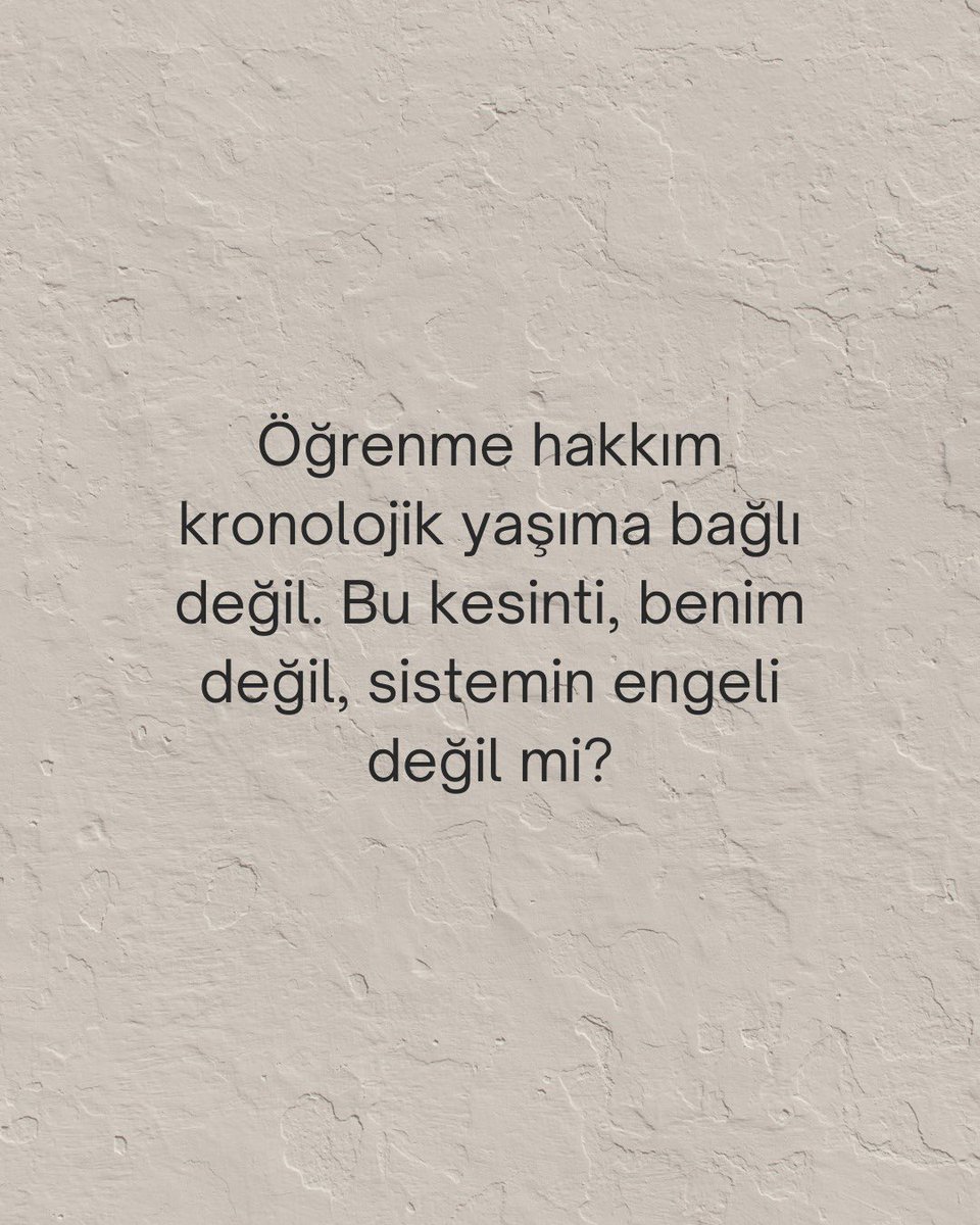 Eğitim yaşıyla sınırlanamaz. Özel eğitim lütuf değil, anayasal haktır.
<a href="/RTErdogan/">Recep Tayyip Erdoğan</a> <a href="/cbsbb/">T.C. Cumhurbaşkanlığı Strateji ve Bütçe Başkanlığı</a> <a href="/HMBakanligi/">T.C. Hazine ve Maliye Bakanlığı</a> <a href="/tcailesosyal/">T.C. Aile ve Sosyal Hizmetler Bakanlığı</a> <a href="/tcmeb/">Millî Eğitim Bakanlığı</a>
#ozelegitimde27yasEngeli