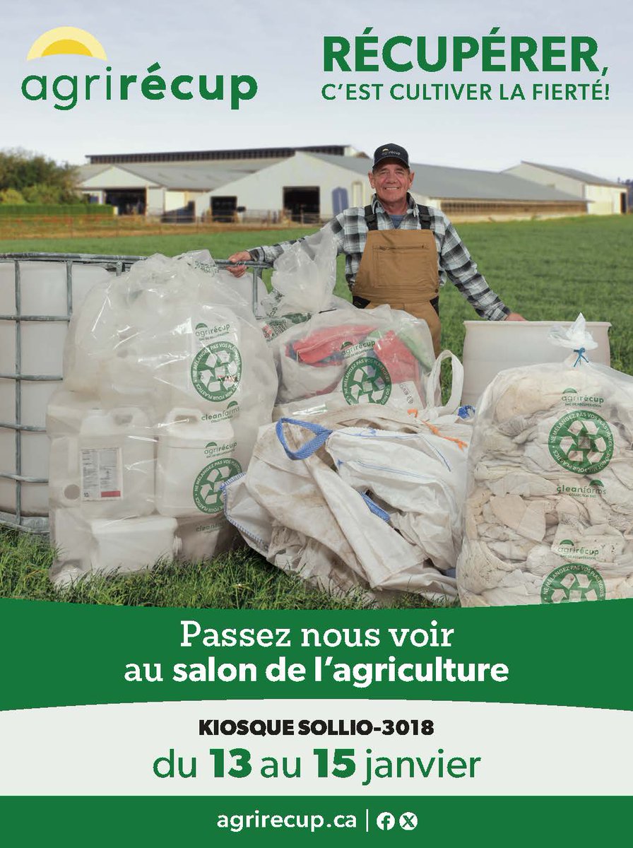 📣 AgriRÉCUP sera au Salon de l’agriculture du 13 au 15 janvier 2026!

Venez nous rencontrer au kiosque Sollio-3018 pour en savoir plus sur nos programmes et nos initiatives pour une agriculture durable 🌱
