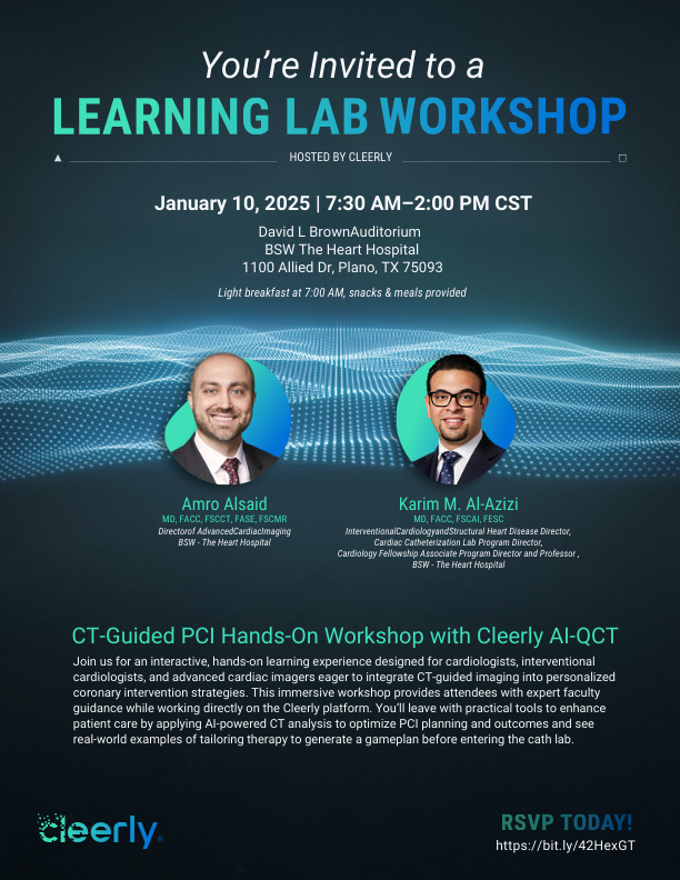 TheFACET_'s tweet photo. Looking for learning opportunities surrounding CT-Guided PCI? Cleerly is hosting a wonderful Learning Lab Workshop with two world-renowned doctors! Join us for an interactive, hands-on learning experience! https://t.co/LUaMNDSgC9