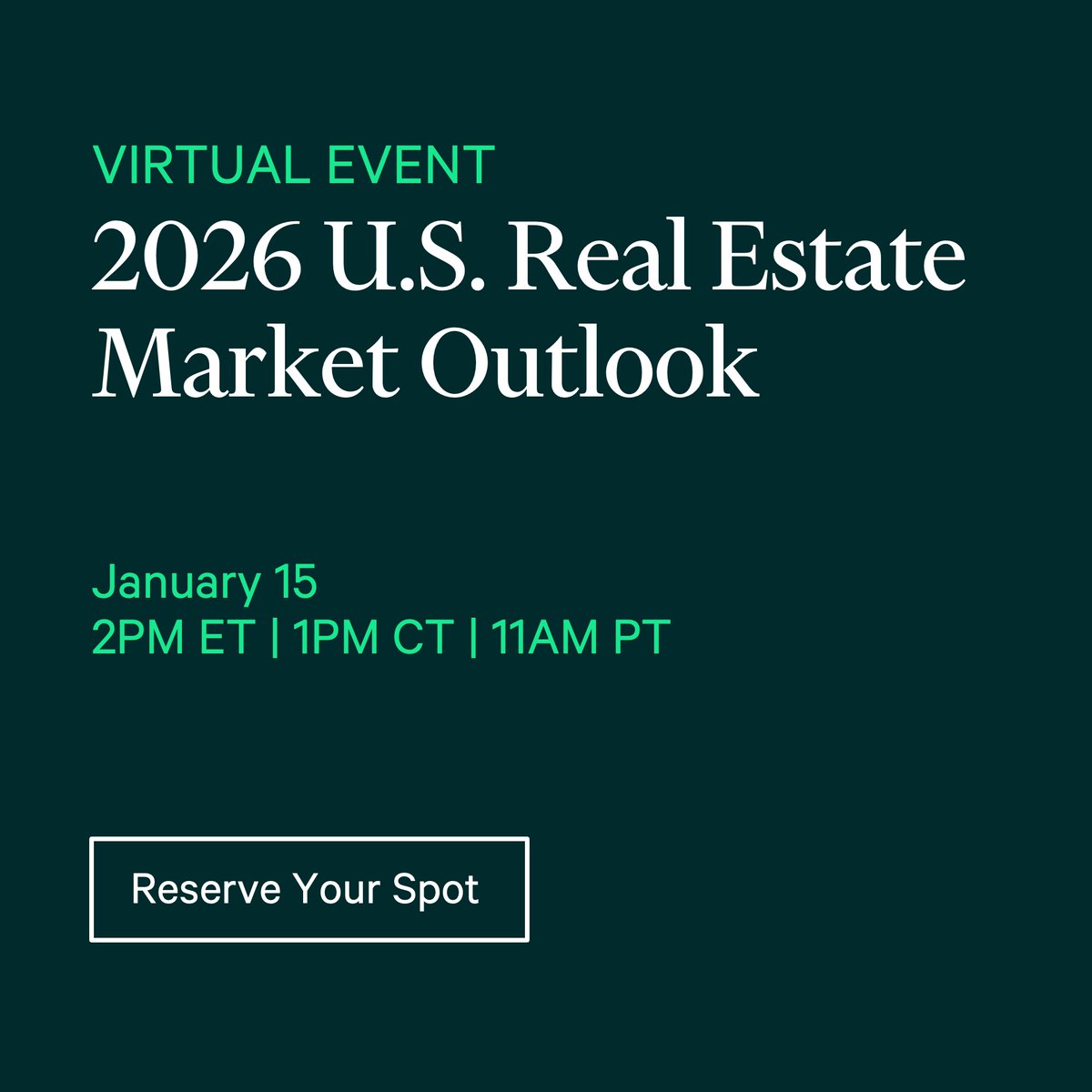 Where is commercial real estate headed in 2026 and beyond? Hear from our research leaders on economic drivers, capital markets, sector-specific shifts and other key topics that will define 2026 in our upcoming U.S. Real Estate Market Outlook virtual event: cbre.co/4symSbA