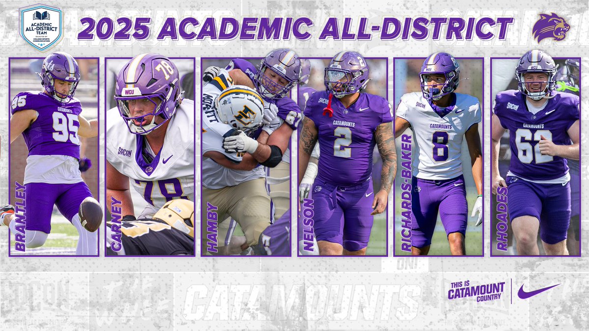 Six Catamounts - DE Micah Nelson, P Stephen Brantley, OL Evan Carney, OL Steven Hamby, WR Painter Richards-Baker, and LS Emmet Rhoades - were each named to the <a href="/CollSportsComm/">College Sports Communicators</a> Academic All-District team for 2025.

Read more:🔗- shorturl.at/hpqvK

#CatamountCountry | #LOTE