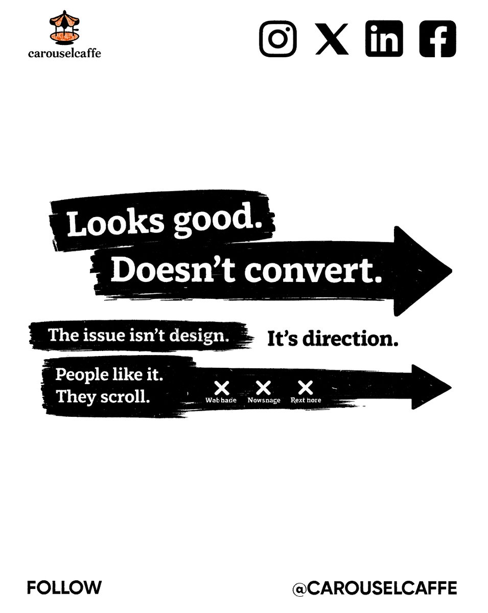 carouselcaffe's tweet photo. Designs don’t convert by being pretty.
They convert by being clear.
If the next step isn’t obvious,
there is no action.

Want carousels that convert? DM me.
#GraphicDesign
#DesignToConvert
#CarouselDesign
#DesignTips
#VisualHierarchy https://t.co/jz18mRtOwu