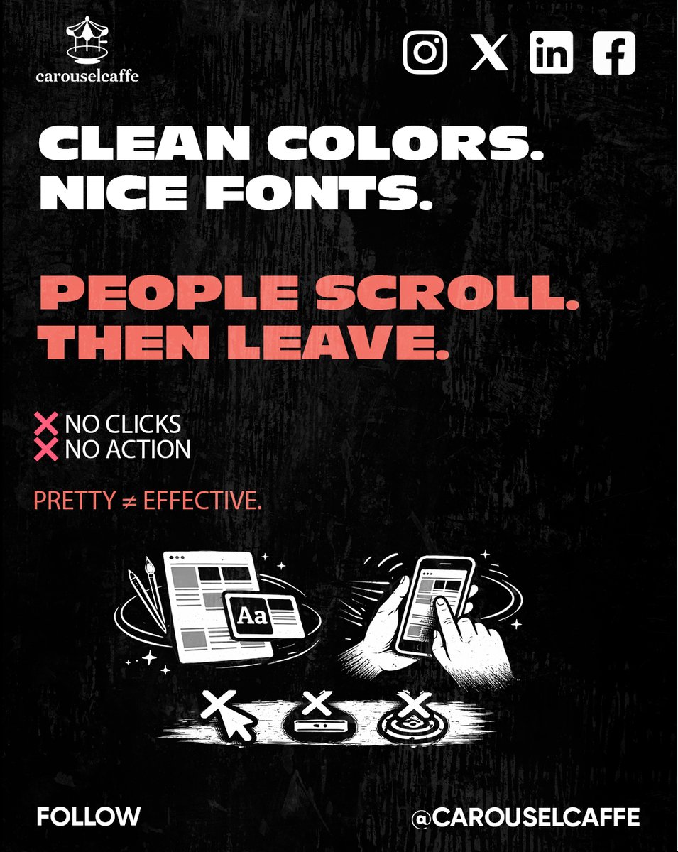 carouselcaffe's tweet photo. Designs don’t convert by being pretty.
They convert by being clear.
If the next step isn’t obvious,
there is no action.

Want carousels that convert? DM me.
#GraphicDesign
#DesignToConvert
#CarouselDesign
#DesignTips
#VisualHierarchy https://t.co/jz18mRtOwu