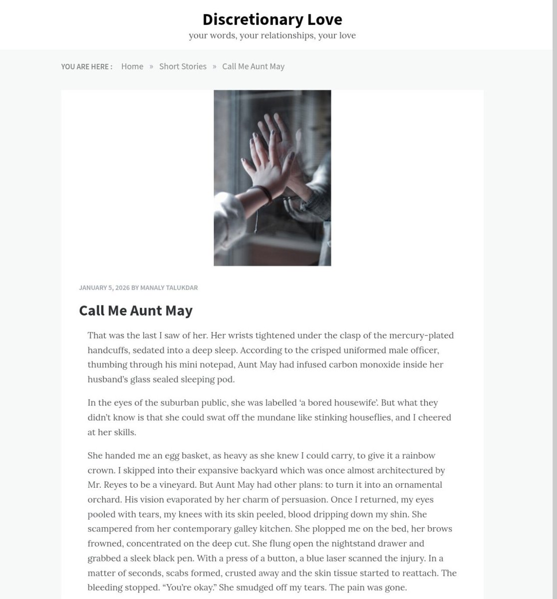 Thrilled to be featured in <a href="/LovesDiscretion/">Discretionary Love</a>! If you are into literary fiction with an uncanny touch, do give it a read. 

📖 You can find my story here: linktr.ee/manalytalukdar 

#Published #CreativeWriting #LiteraryJournal #WritingCommunity