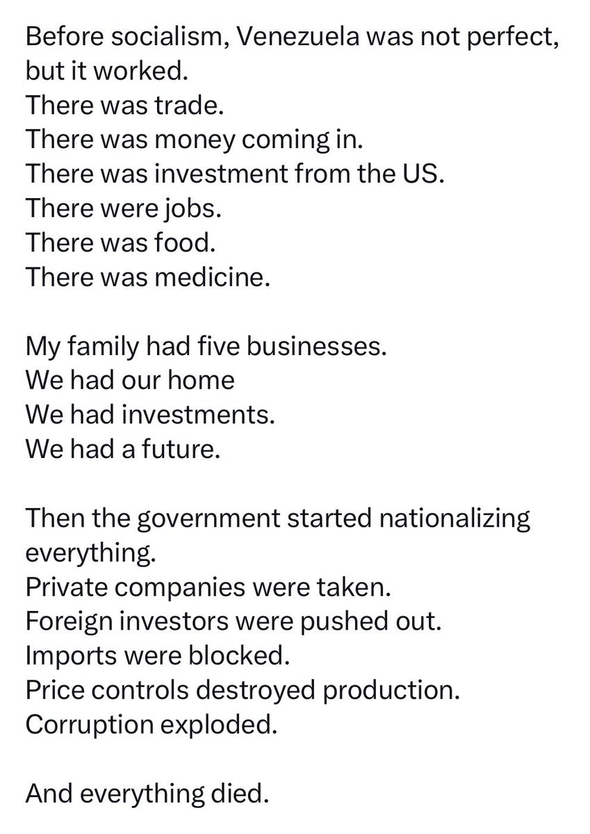 This describes how socialism destroyed Venezuela. It also describes Australia, under Labor, in the early stage of the same process.