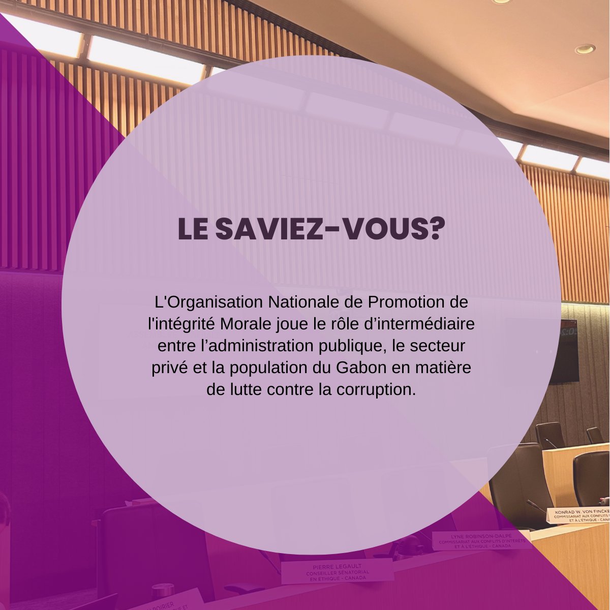 L'Organisation Nationale de Promotion de l'intégrité Morale (ONPIM) a entre autres pour objectif de promouvoir la bonne gouvernance, l’éthique et les bonnes pratiques en matière de prévention au Gabon.

📖 rfedp.org/onpim