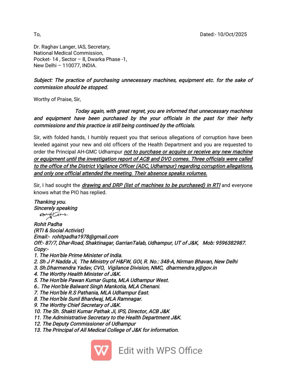 rohitpadha1978's tweet photo. @PMOIndia You are our last hope.
Please pay attention to these letters and issue appropriate instructions to prevent the misuse of government funds. https://t.co/P01E4sfgEs