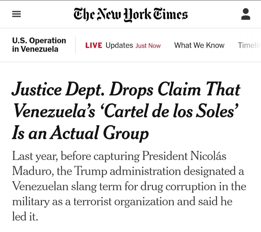 cesargutipri's tweet image. Publica el @nytimes  que el Departamento de Justicia de EE.UU retira la acusación del "Cartel de los Soles" porque, dice, no se puede probar la existencia de esa organización.

Lo dicho, la ONU es solo una organización decorativa y ha muerto el derecho internacional.