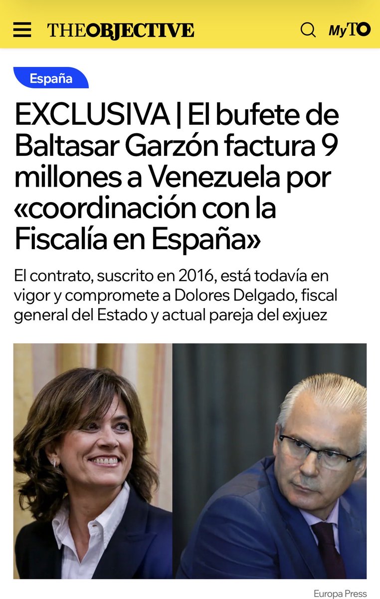 DiosaKhalinda's tweet image. El ex-juez condenado Baltasar Garzón facturó 9 millones a Venezuela por «coordinación con la Fiscalía en España»

El contrato, suscrito en 2016, compromete a Dolores Delgado, la entonces Fiscal General  del Estado y actual pareja de Garzón
