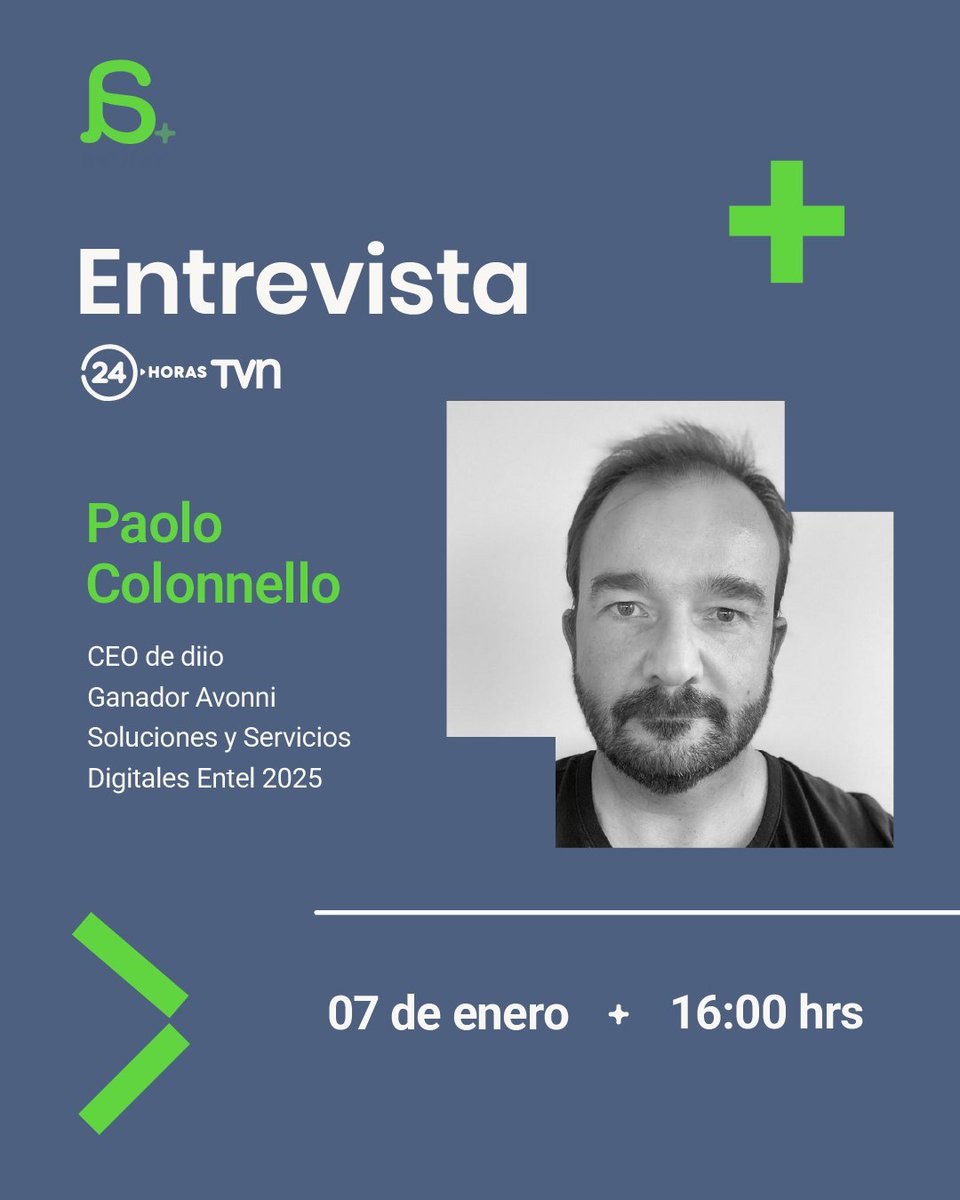 No te pierdas hoy la entrevista a Paolo Colonnello, CEO de diio y ganador Avonni Soluciones y Servicios Digitales Entel 2025, quien estará conversando sobre tecnología y su relevancia en el desarrollo y la estrategia comercial de las empresas 📊🚀

⏰16:00 hrs.
📍24 Horas – <a href="/TVN/">TVN</a>