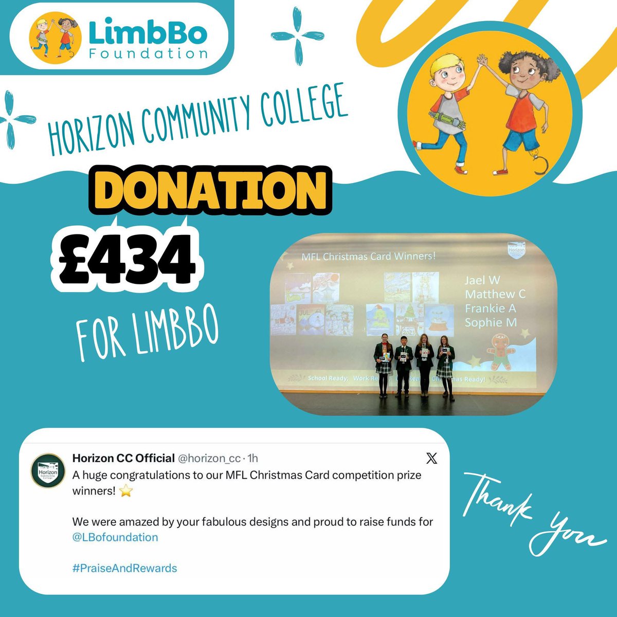 LBofoundation's tweet photo. A big thank you to @horizon_cc for your continued support ❤️ #teamlimbbo #limbdifferenceawareness https://t.co/hMdlEAam4B
