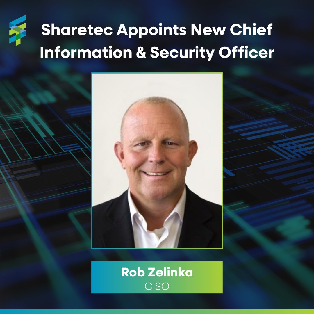 _Sharetec's tweet photo. Sharetec is excited to welcome Rob Zelinka as our new Chief Information &amp; Security Officer (CISO)! Read the press release here: https://t.co/najakrRKLS

#Sharetec #CoreProcessing #CreditUnions #CreditUnionSecurity https://t.co/2eQr3cCGhD