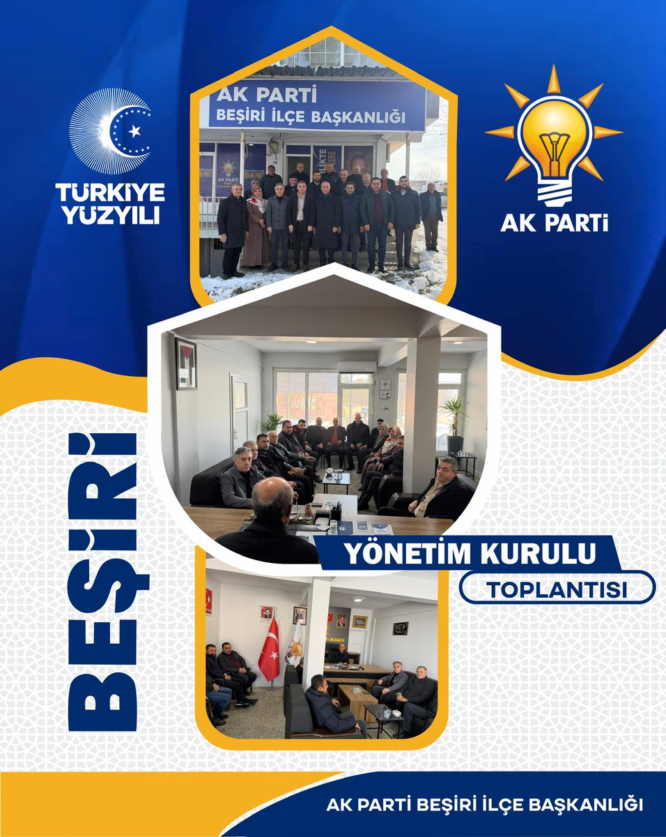 #Beşiri
 
2026 yılının ilk ilçe toplantımızı gerçekleştirdik. 

Eksik mahalle başkanlıkları ve köy temsilcilikleriyle ilgili kararlar aldık. 

Hayırlara vesile olmasını dileriz…

<a href="/AvukatErsanAksu/">Ersan AKSU🇹🇷</a> 
<a href="/SansiHuseyin/">Hüseyin Şansi</a> 
<a href="/fnasiroglu/">Ferhat NASIROĞLU</a> 
<a href="/hasanokay72/">Hasan okay</a>