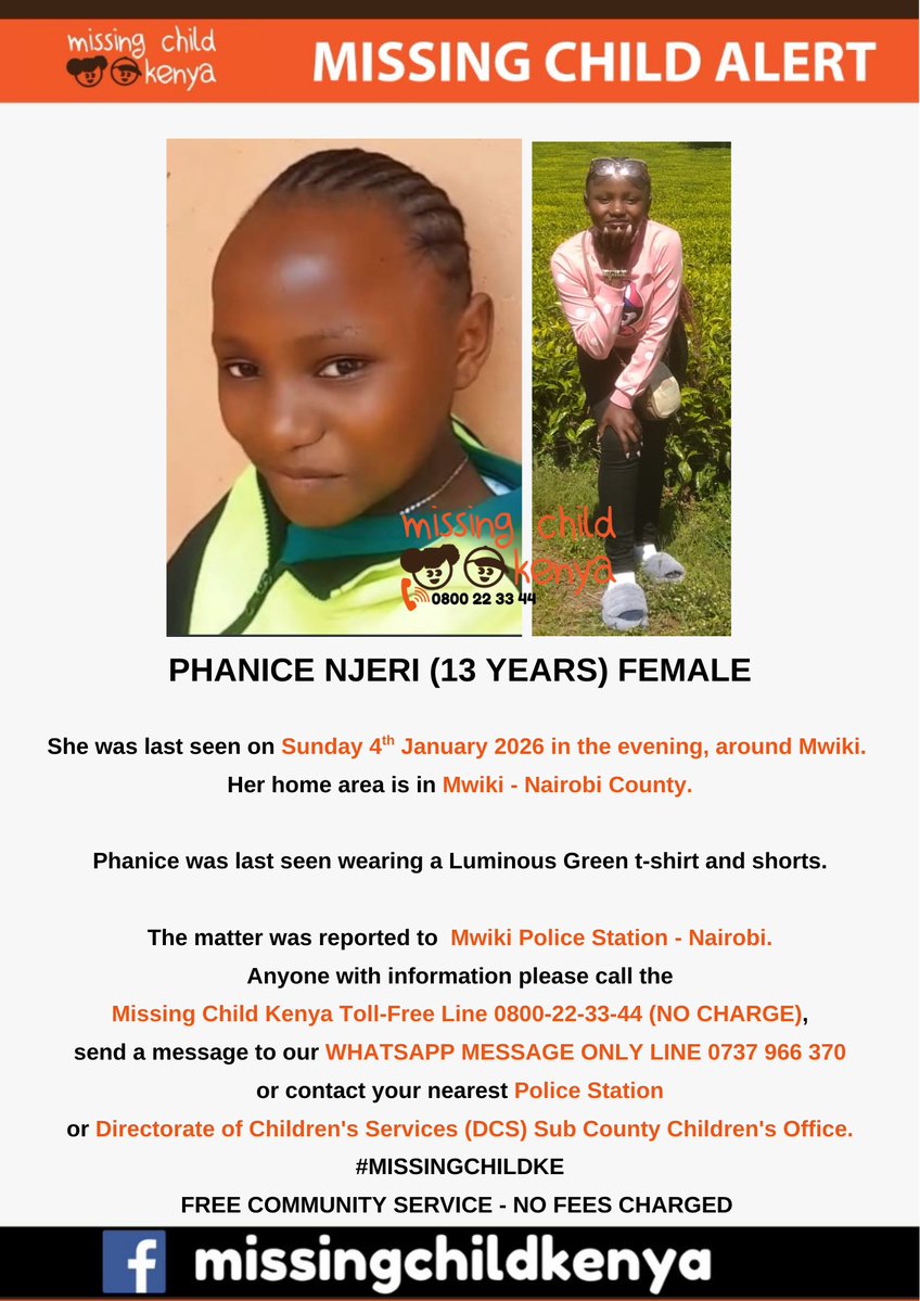 PHANICE NJERI (13 YEARS) FEMALE #MISSINGCHILDKE