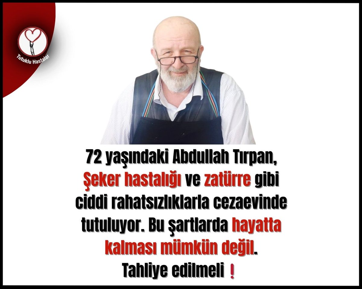 Abdullah Tirpan'a Kurumunuzda hastalıkları yerine neden cezaevinde olduğu sorulmuş? Adli Tıp Kurumu mahkeme oldu da haberimiz mi yok? Siyasilere sorup da mi karar alıyorsunuz? Vicdana gelin ve kararınızı adil bir şekilde verin.

<a href="/ADLITIPKURUMU/">Adli Tıp Kurumu</a>

AbdullahTırpana Tahliye