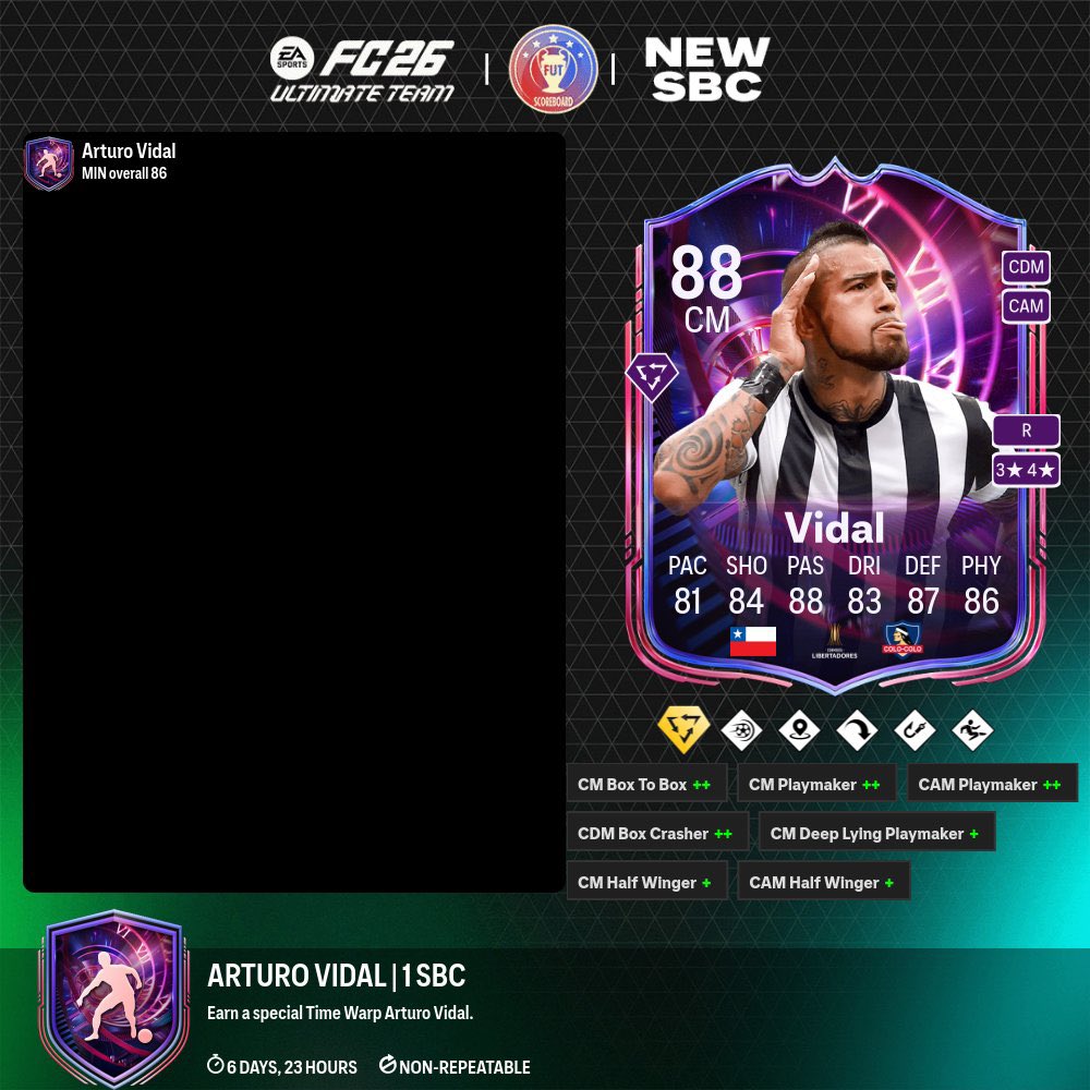 FifaUtPosting's tweet image. Lo nuevo de hoy!
- vidal sbc
- nueva evo
- 2x85
- pp 78+
#FC26 #EAFC26