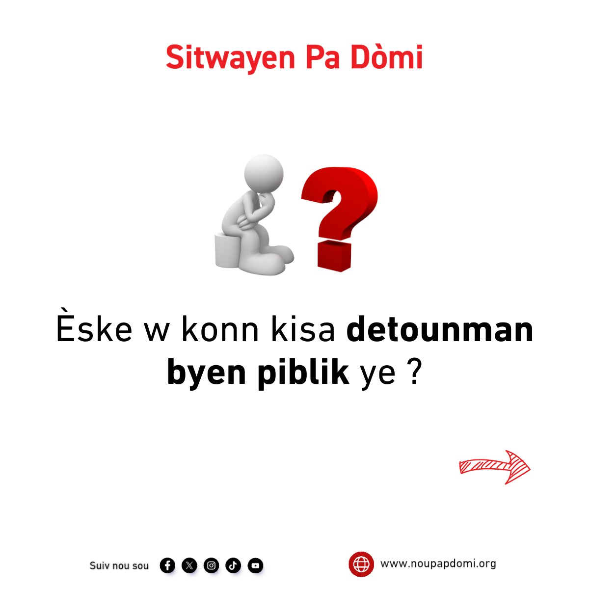 sitwayenpadomi's tweet image. Èske w konn kisa detounman byen piblik ye ? 
Èske w konn ki enpak aksyon sa genyen sou lavi chak sitwayen ?

N envite w pran yon ti tan pou aprann plis sou sa... 

#sitwayenpadomi